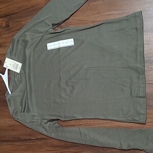 A New Day Olive Green Long Sleeve Ribbed Knit T-Shirt - Size Medium